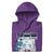 Purple hoodie with graphic design on a white background