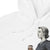 White hoodie with a graphic of a woman holding a coffee cup on a white background