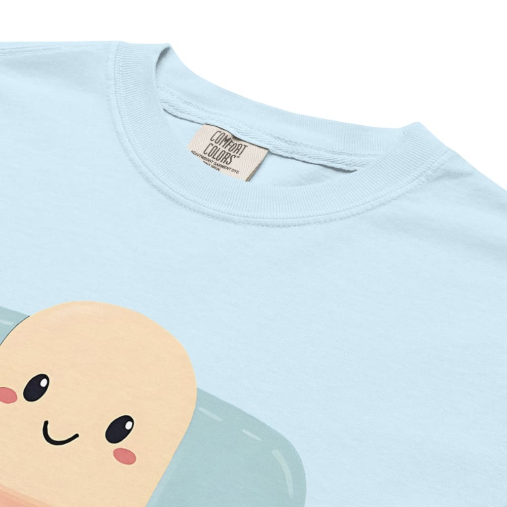 Light blue t-shirt with a cartoon character on a white background
