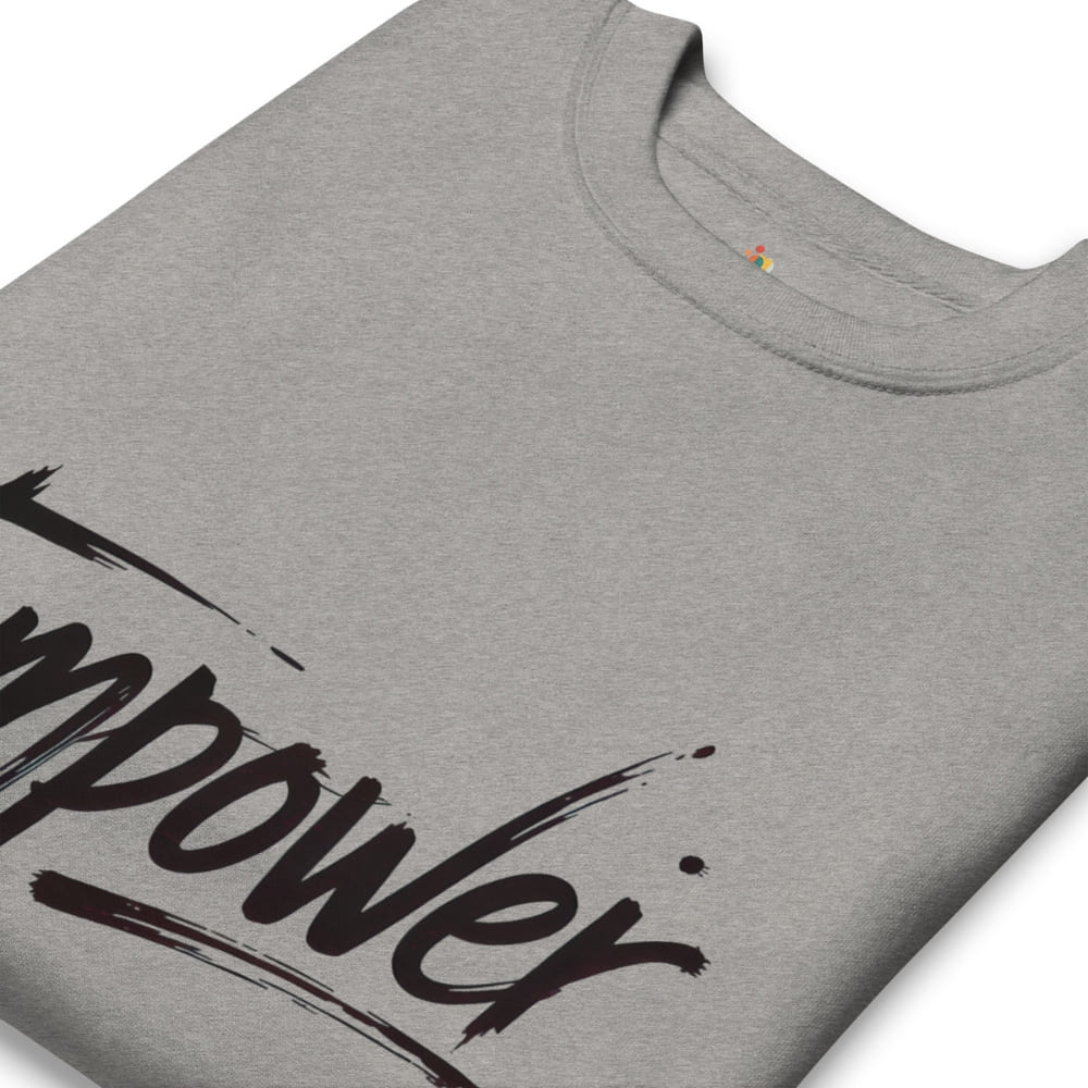 Gray t-shirt with black 'empower' text on a white background