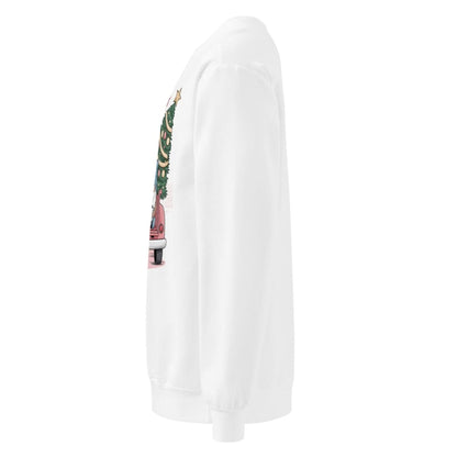White cylindrical object with a Christmas-themed design on a white background