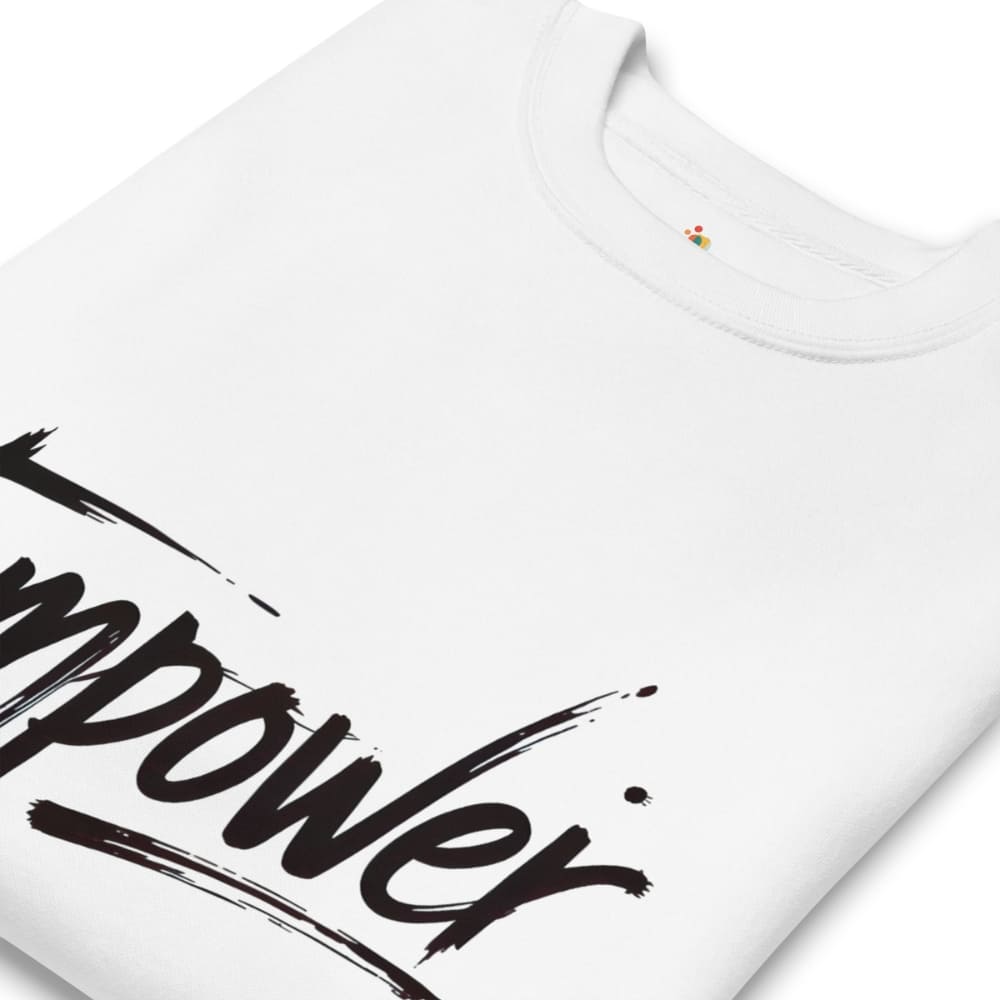 White t-shirt with black text 'empower' on a white background