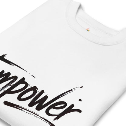 White t-shirt with black text 'empower' on a white background