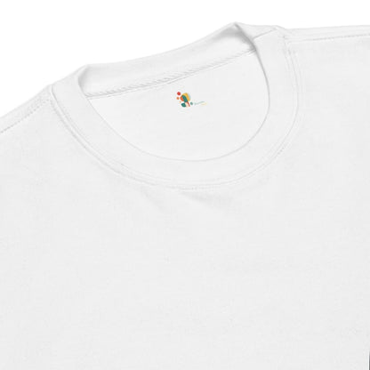 Close-up of a white shirt with a small logo on the collar.
