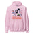 Pink hoodie with cartoon ghost holding a carrot and an apple, text 'You can't scare me, I'm a teacher', on a white background.
