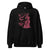 Black hoodie with pink graphic design on a white background
