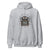 Gray hoodie with a spider graphic and text on a white background