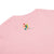 Pink shirt with a colorful logo on a white background