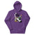 Purple hoodie with graphic design on a white background
