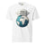 White t-shirt with a graphic of a globe and 'Global Heroes' text on a white background