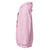 Pink hoodie with a graphic design on the sleeve against a white background