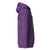 Purple hoodie with colorful designs on the sleeve against a white background