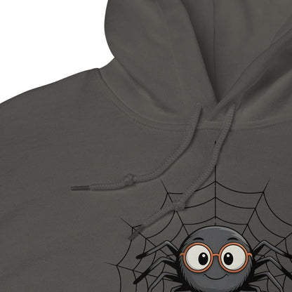 Gray hoodie with a spider design on a white background