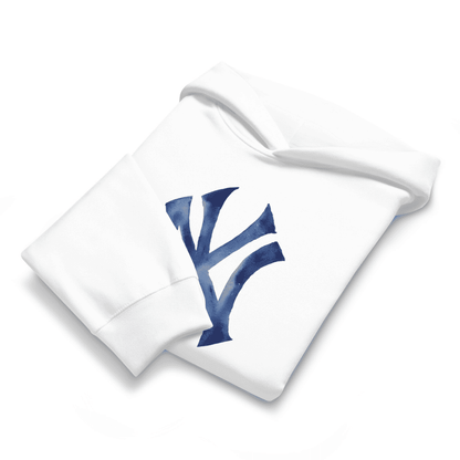 White pillowcases with blue 'NY' logo on a white background