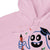 Pink hoodie with cartoon character holding a crayon and wearing a graduation cap on a white background