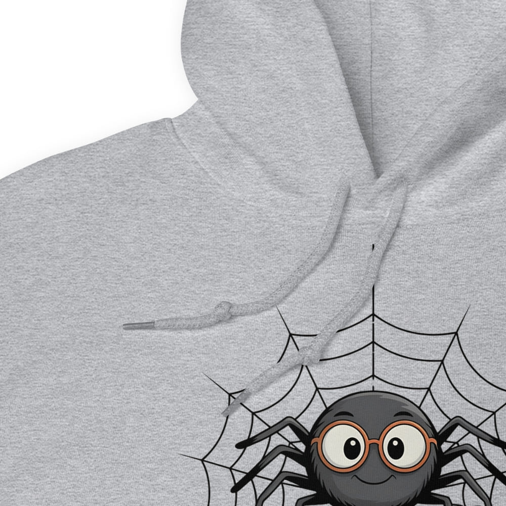 Gray hoodie with a spider design on a white background