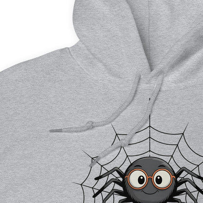 Gray hoodie with a spider design on a white background
