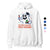 White hoodie with a ghost holding a apple and a pen, text 'You can't scare me, I'm a teacher', with color options on a white background.