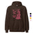 Brown hoodie with pink graphic design on a white background