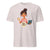 Ice grey t-shirt with a graphic of a woman holding a coffee cup and laptop, labeled 'Mom Mode Always On'.
