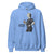 Light blue hoodie with a graphic of a person holding a coffee cup and text 'Coffee first, Chart later.' on a white background.