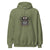 Green hoodie with spider graphic and text on a white background