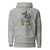 Gray hoodie with a graphic of a person in a witch hat and potion bottles on a white background