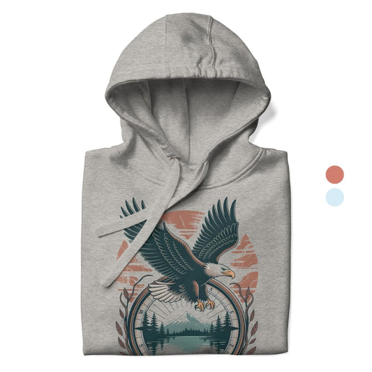 Gray hoodie with an eagle design on a white background