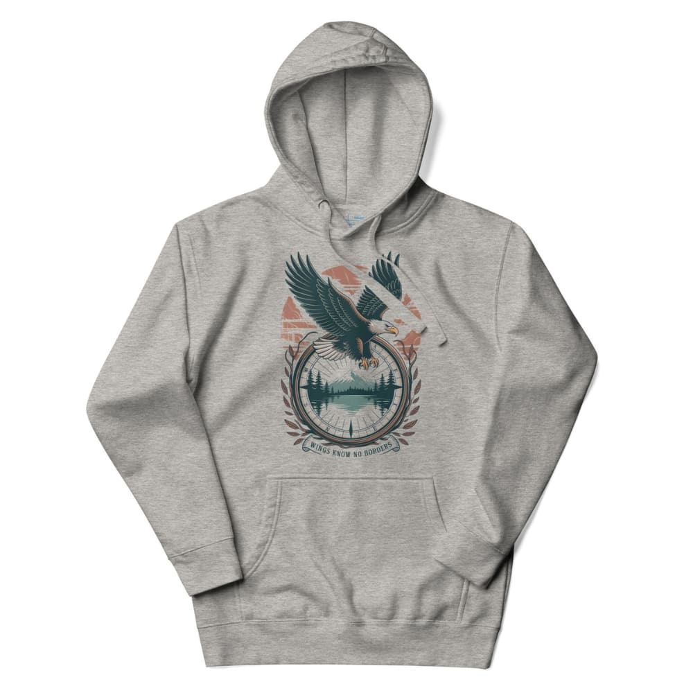 Gray hoodie with an eagle design on a white background