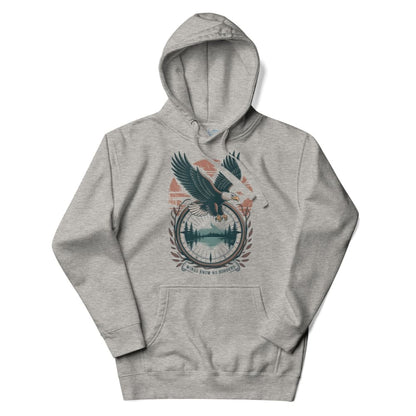 Gray hoodie with an eagle design on a white background