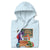 Light blue hoodie with cartoon characters and text on a white background