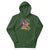 Green hoodie with cartoon characters on a white background