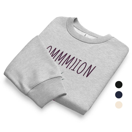 Folded gray sweatshirt with 'MOMMY' printed in purple on a white background