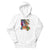 White hoodie with colorful graphic of characters in a classroom setting on a white background
