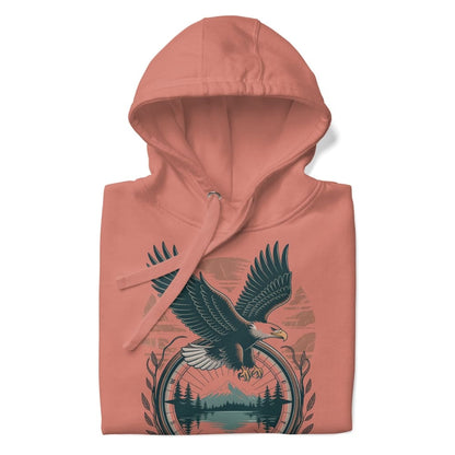 Coral hoodie with an eagle design on a white background