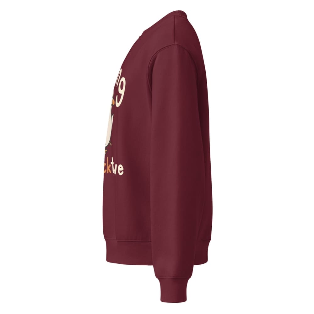 Maroon sweatshirt with text on a white background