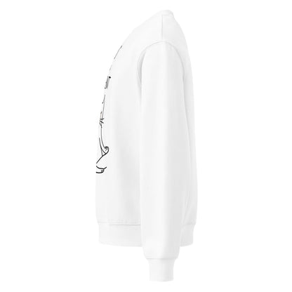 White hoodie with black graphic on a white background