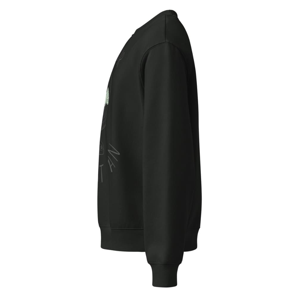 Black hoodie with text on the sleeve against a white background