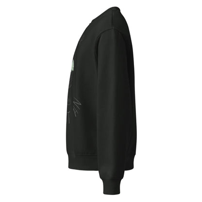 Black hoodie with text on the sleeve against a white background