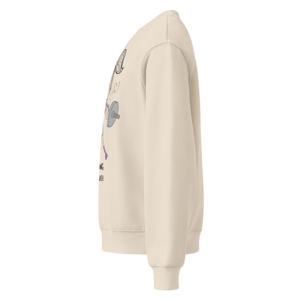 Beige hoodie with graphic design on a white background