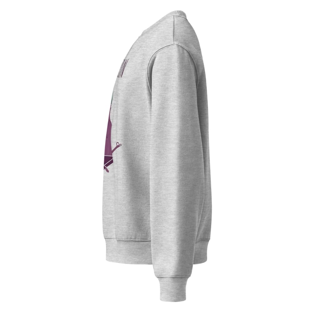 Gray hoodie with a logo on the sleeve against a white background