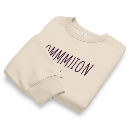 Beige sweatshirt with 'MOM' printed in black on a white background