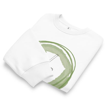 White t-shirt with a green abstract design on a white background