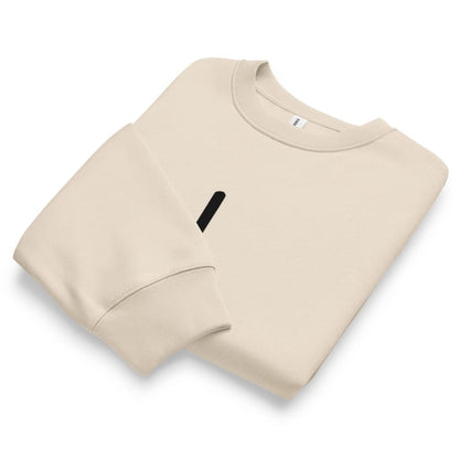 Beige sweatshirt with a black logo on a white background