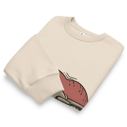 Beige sweatshirt with a graphic design on a white background