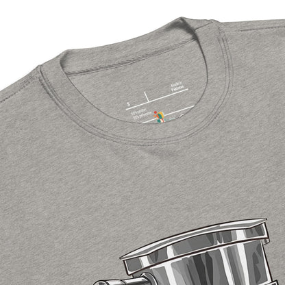 Gray t-shirt with a graphic design on the chest area