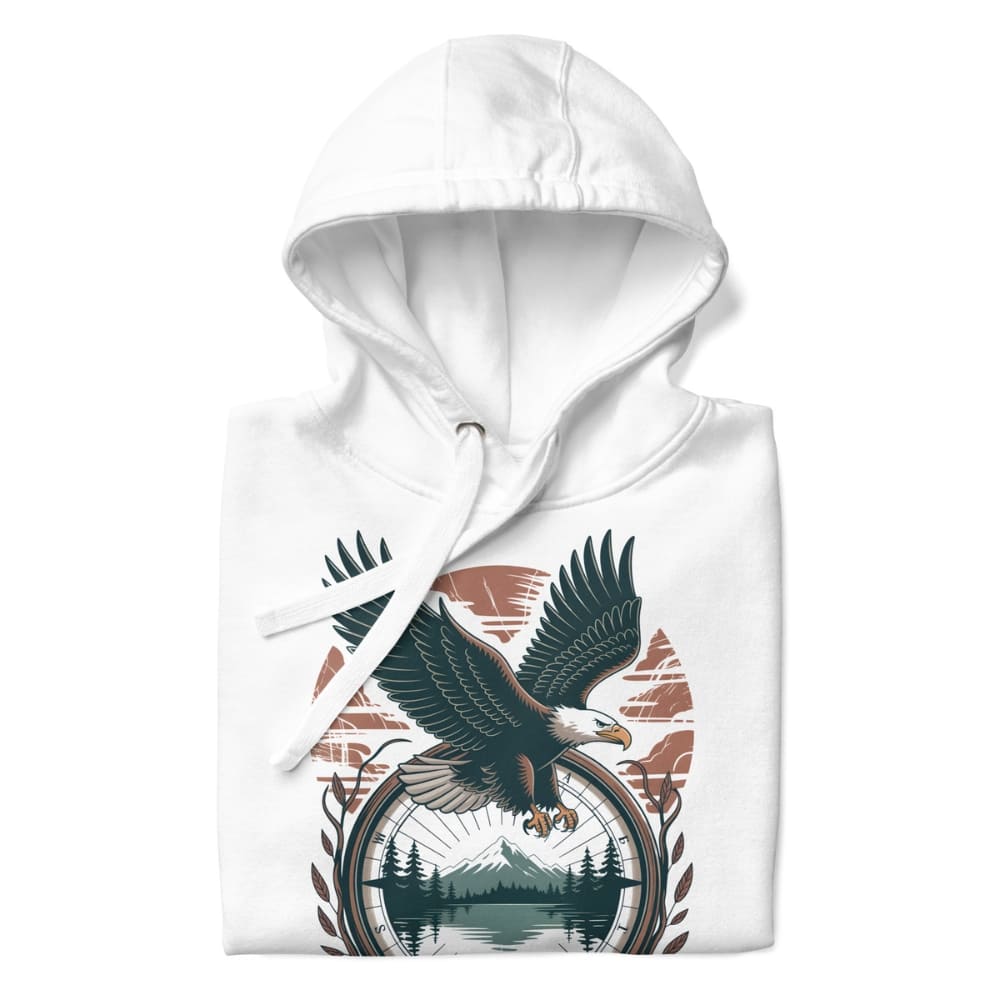 White hoodie with an eagle design on a white background