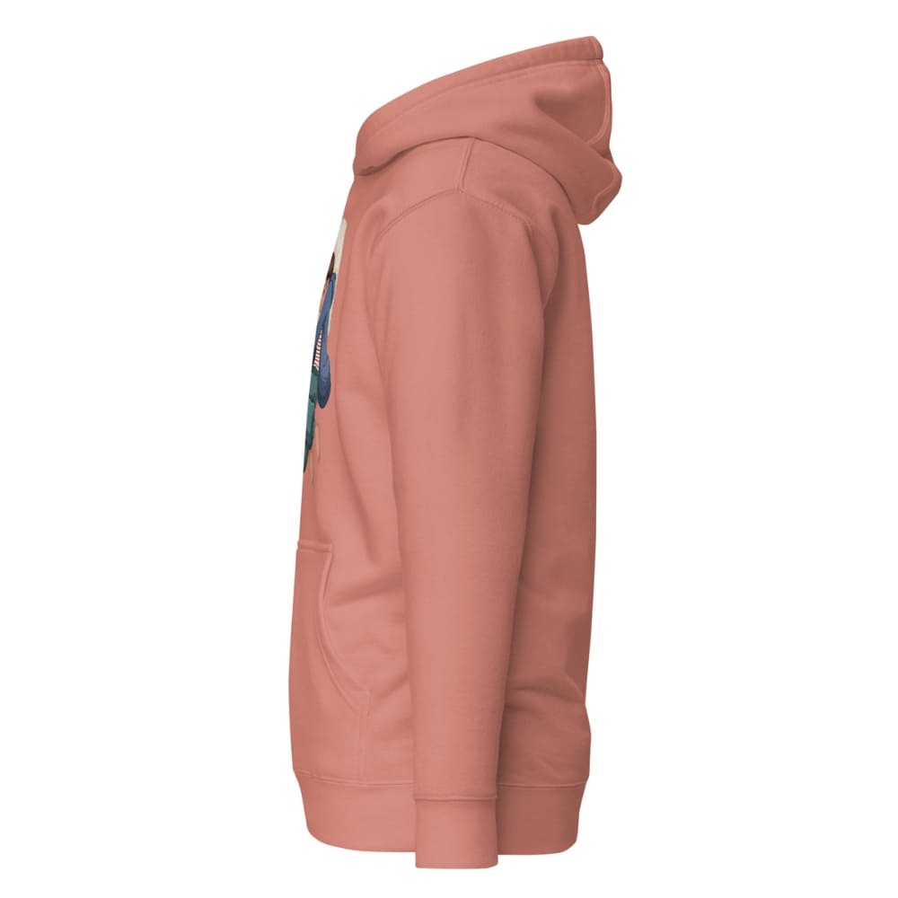 Side view of a pink hoodie on a white background
