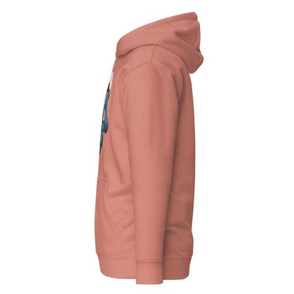 Side view of a pink hoodie on a white background
