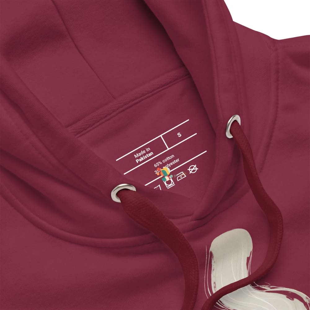 Maroon hoodie with a label on the chest area